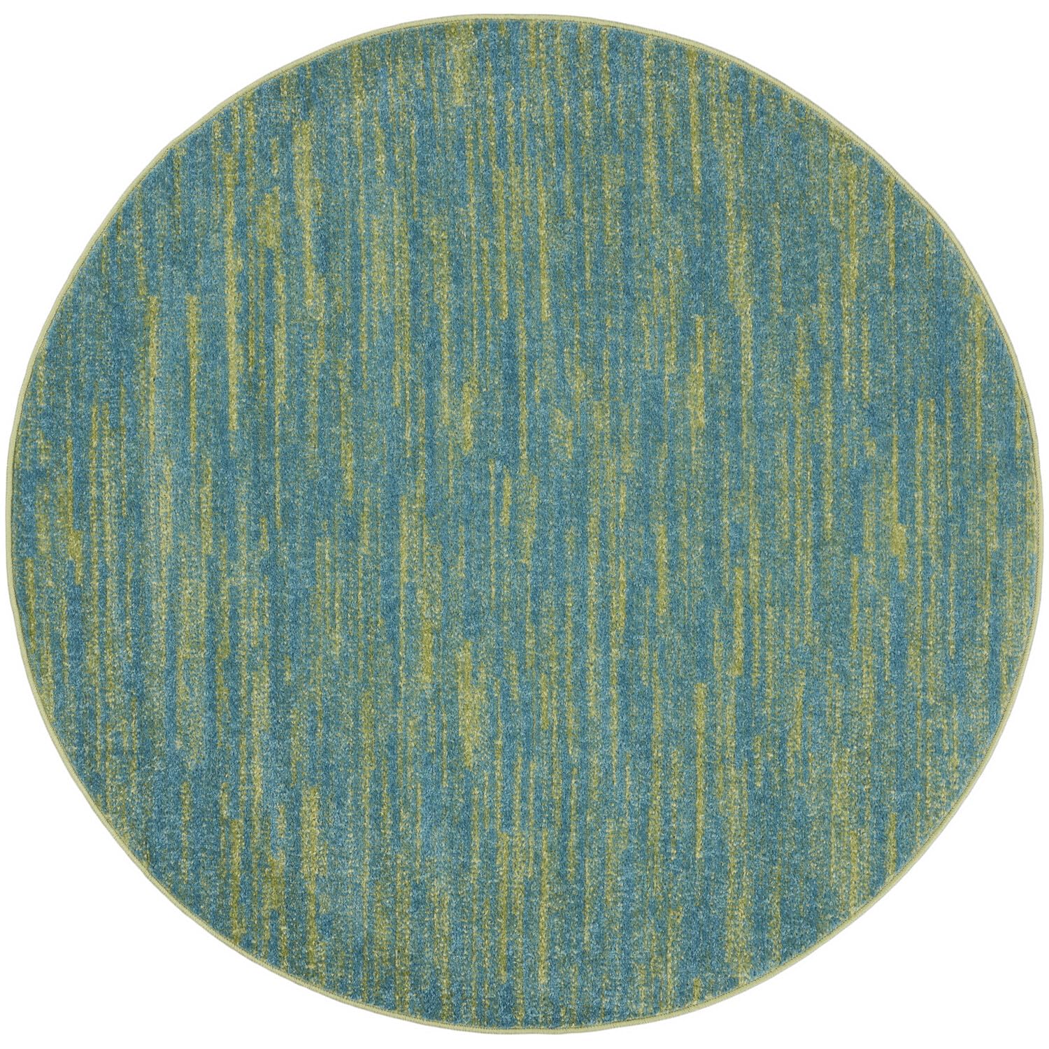 Nourison Essentials Indoor/Outdoor Blue Green 4' X Round Area Rug, Easy Cleaning, Non Shedding, Bed Room, Living Room, Dining Ro