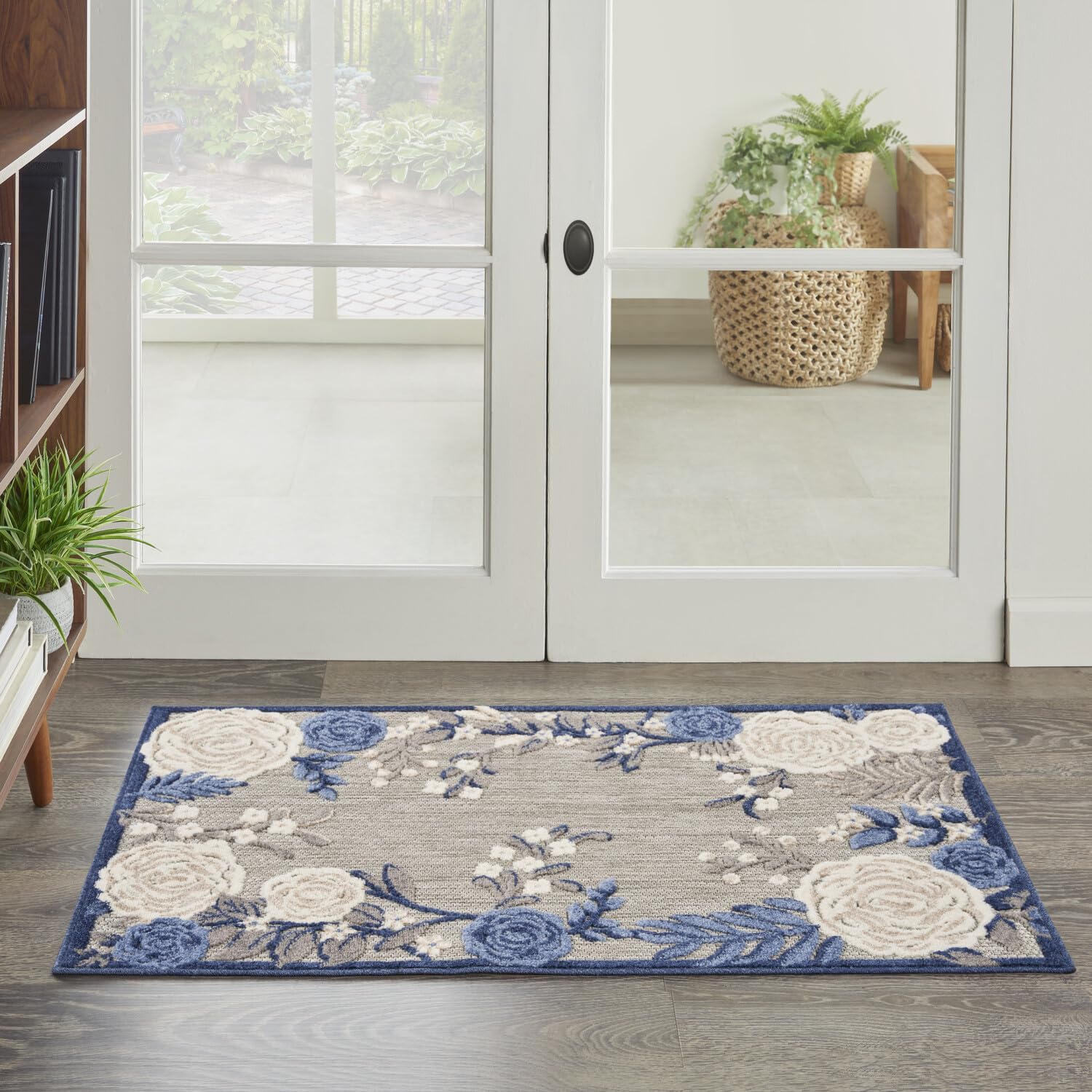 Nourison Aloha Indoor-Outdoor Blue Grey 2'8' X 4' Area Rug, Easy Cleaning, Non Shedding, Bed Room, Living Room, Dining Room, Ba
