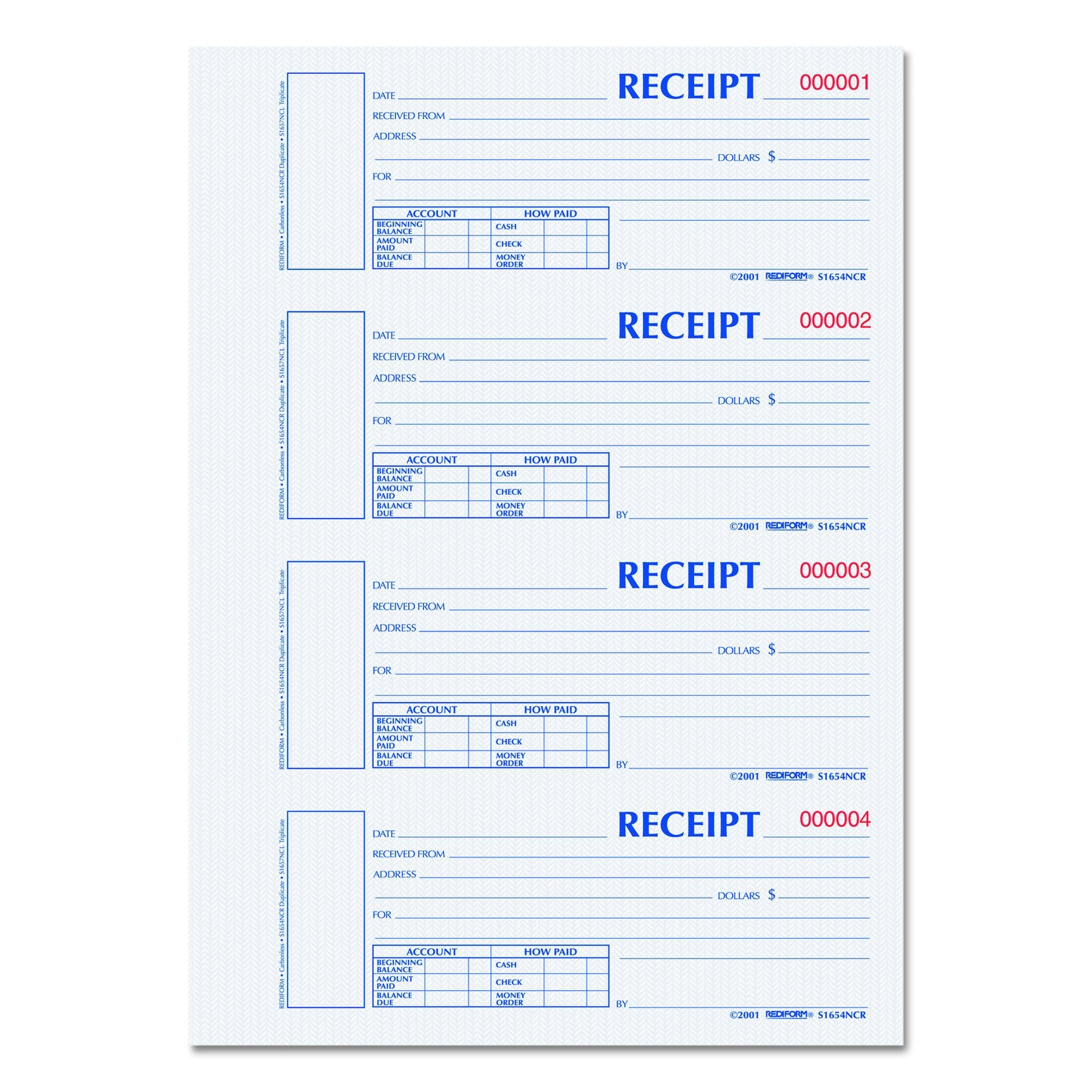Blueline Rediform Hardcover Carbonless Numbered Money Receipt Book, 300 Duplicate Sets Per Book (S1654Ncr)