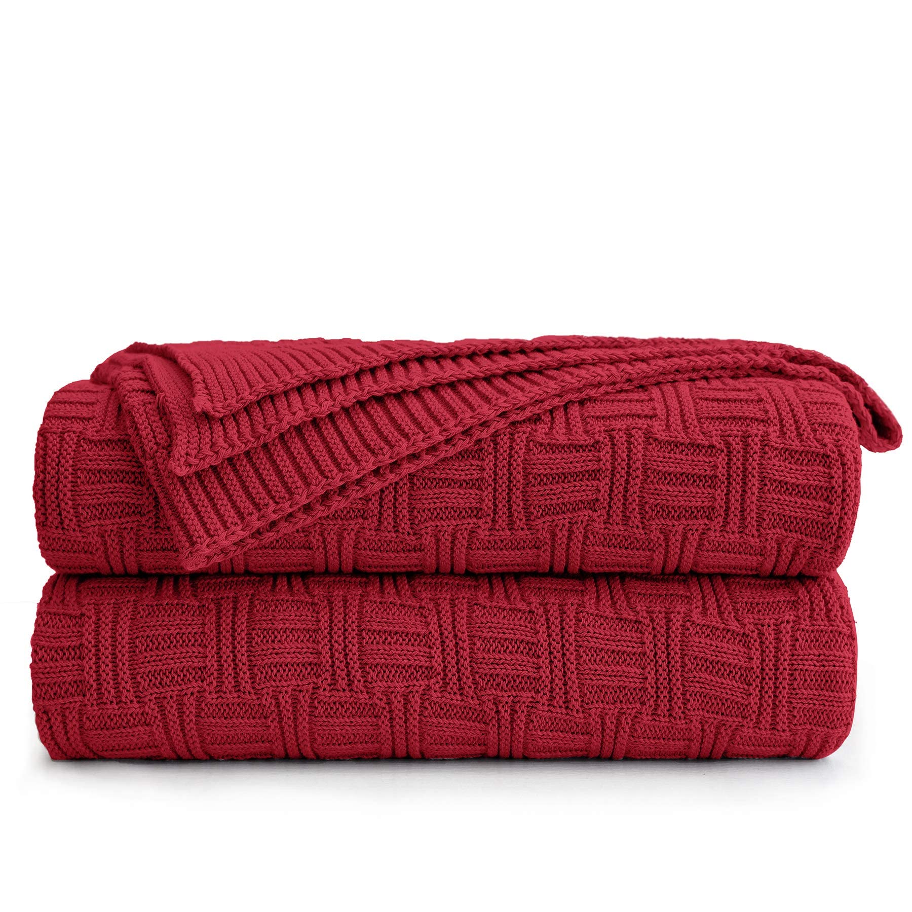 Cotton Red Knit Throw Blanket For Couch Sofa Beach Chair Bed Home Decorative Soft Warm Cozy Cable Lightweight Knitted Blankets,