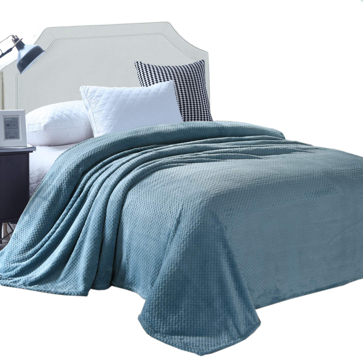 Exclusivo Mezcla Waffle Textured Soft Fleece Blanket, King Size Bed Blanket, Cozy Warm And Lightweight (Slate Blue, 90X104 Inche