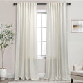 Mrs.Naturall 90 Inch Curtains,Boho Semi Sheer Linen Curtain Drapes 90 Inches Long 2 Panels Set For Living Room Bedroom,Cream Ivo