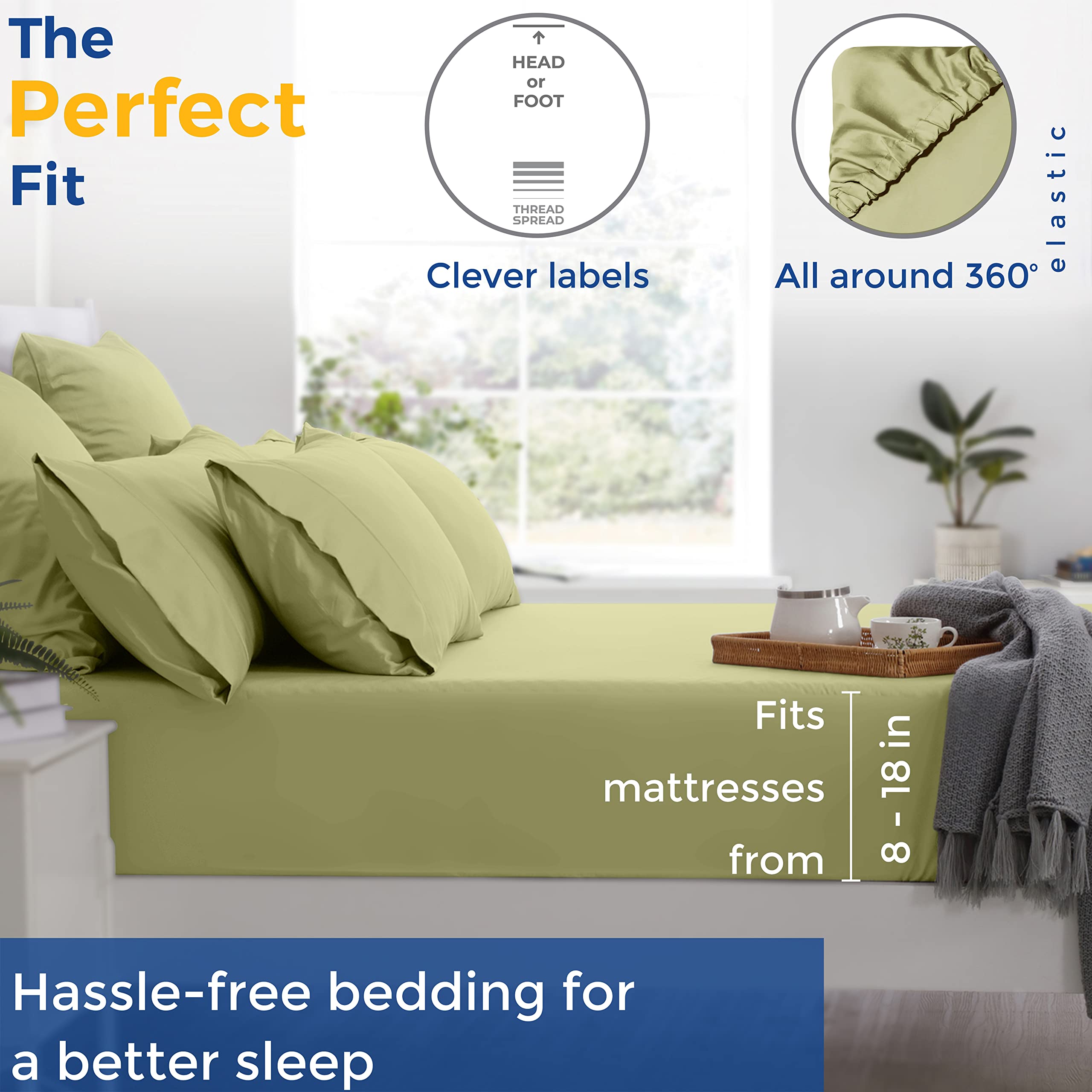 600 Thread Count Egyptian Quality 100% Cotton Sheets Set, Twin Xl Size Bedding Set In Sage Green
