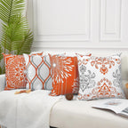 Decorative Throw Pillow Covers 16X16 Inch Set Of 4,Orange And White Modern Simple Square Pillow Case Cushion Cover For Sofa Couc