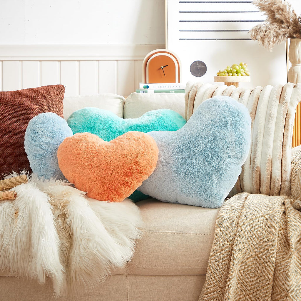 Easttree Heart Pillows, Light Blue Heart Shaped Pillows, Ultra Soft Extra-Large Fluffy Pillows, Love Throw Pillows Gifts, Women