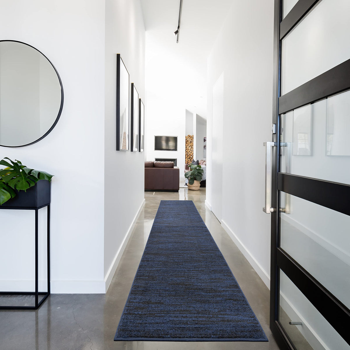 Nourison Essentials Solid Indoor/Outdoor Midnight Blue 2'2' X 18 Area Rug, Easy Cleaning, Non Shedding, Bed Room, Living Room,