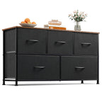 Wlive Dresser For Bedroom With 5 Drawers, Wide Chest Of Drawers, Fabric Dresser, Storage Organizer Unit With Fabric Bins For Closet, Living Room, Hallway, Black And Rustic Brown