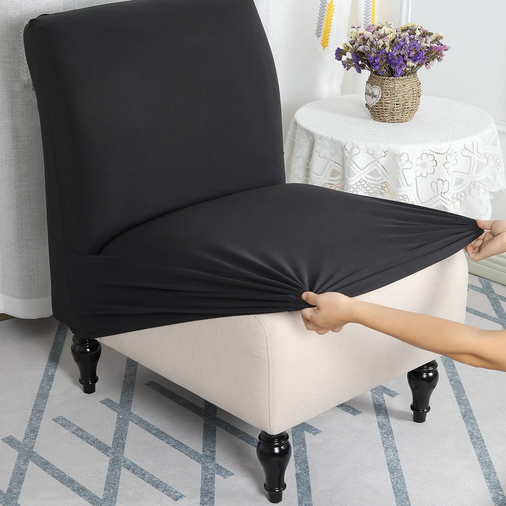 Liykimt Armless Accent Chair Cover Slipcover,Slipper Chair Stretch Spandex Removable For Armless Chair Furniture Protector Covers For Living Dining Room Hotel (Black, 2)