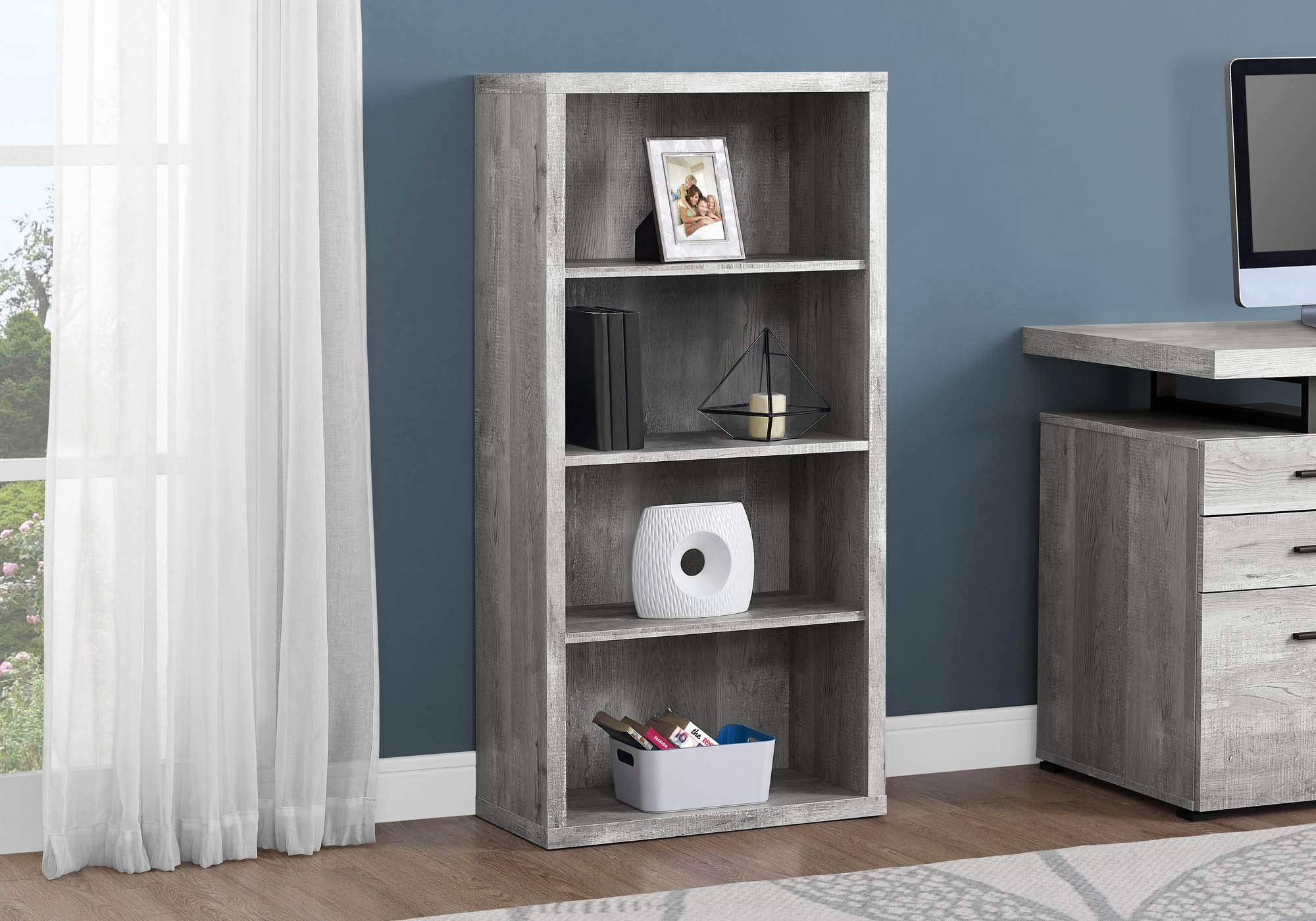 Monarch Specialties Bookcase - Sturdy Etagere with 3 Adjustable Book Shelves - 48? (Grey)