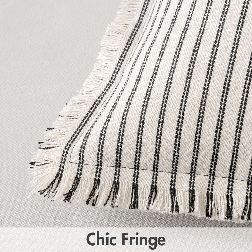 Miulee Pack Of 2 Black Pillow Covers 18X18 Inch Striped Farmhouse Couch Throw Pillow Covers With Fringe Chic Linen Decorative Cushion Covers For Sofa Living Room Bed Home Decor