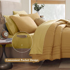 Monbix Queen Comforter Set - 7 Pieces Desert Yellow Bed in a Bag Down Alternative Polyester
