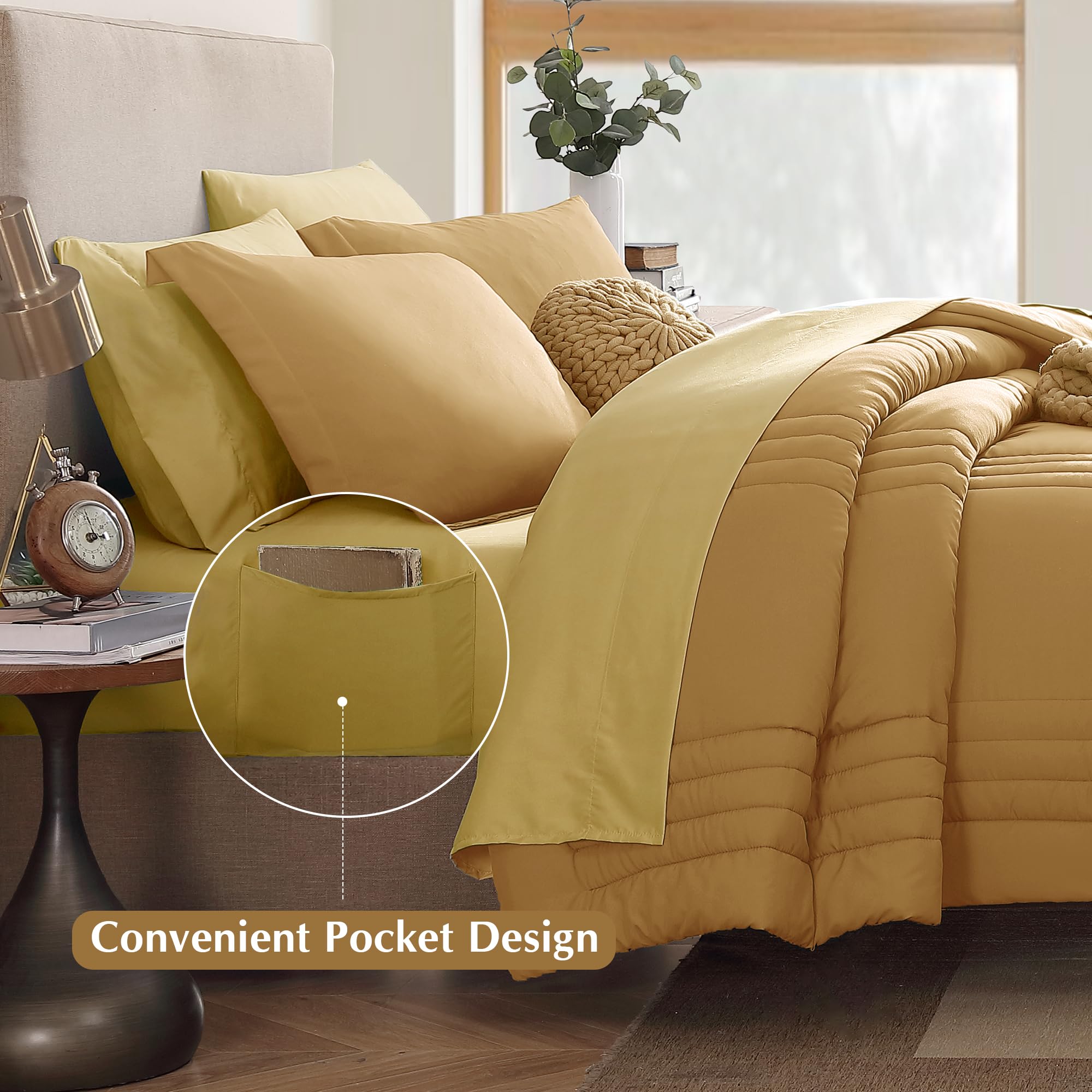 Monbix Queen Comforter Set - 7 Pieces Desert Yellow Bed in a Bag Down Alternative Polyester