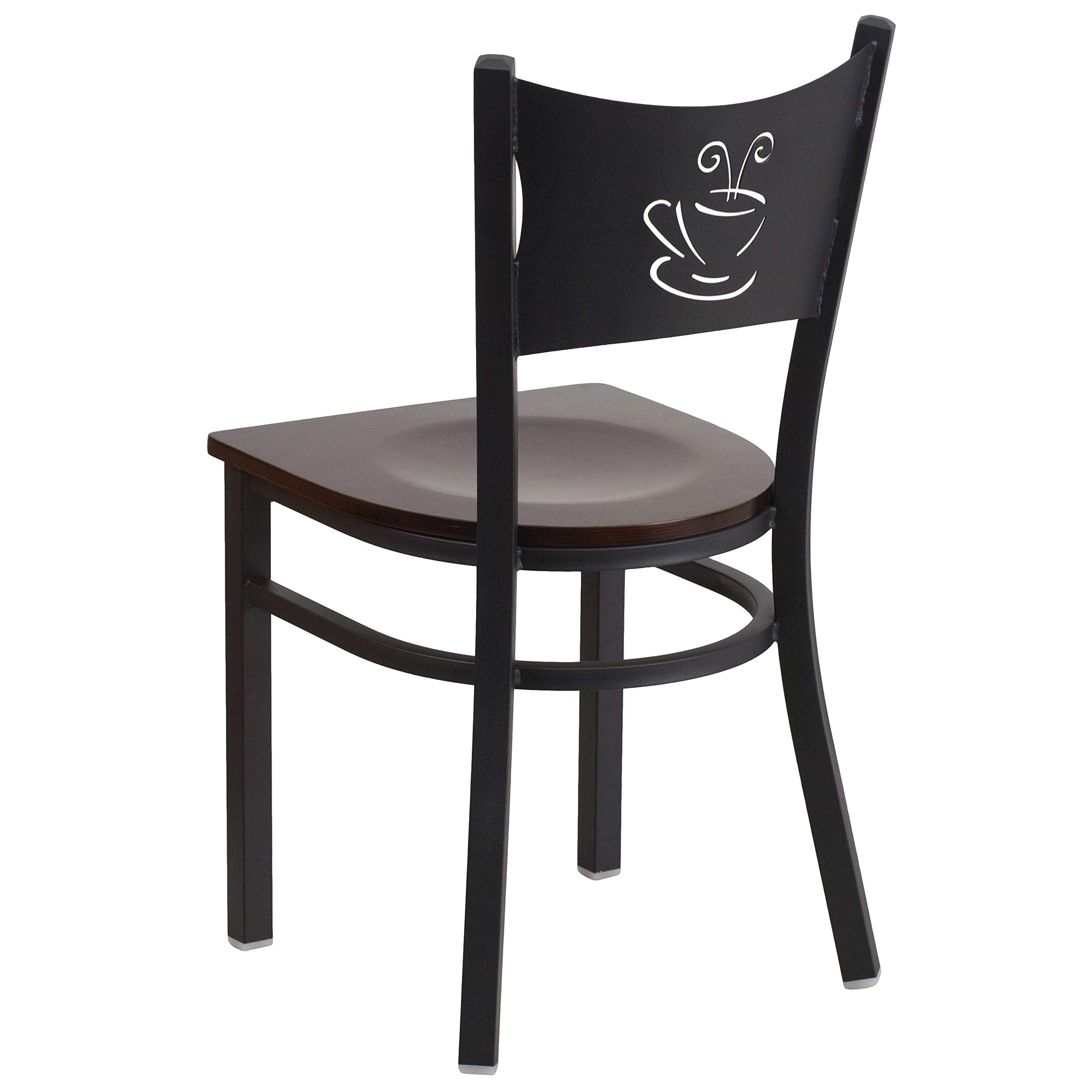 Flash Furniture Hercules Series Black Coffee Back Metal Restaurant Chair - Walnut Wood Seat