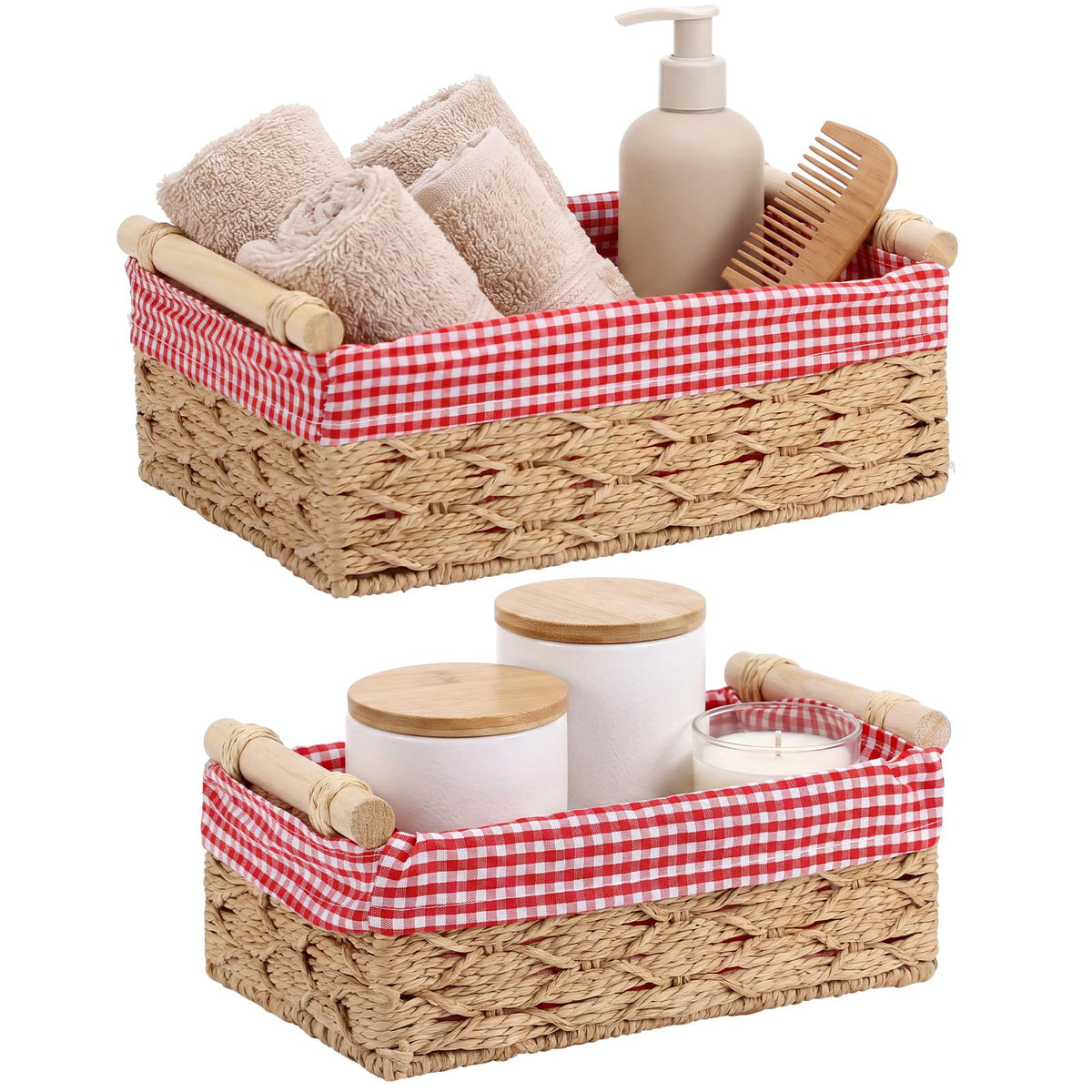 Domensi 2 Pcs Gingham Storage Basket Sets Red Toilet Paper Storage