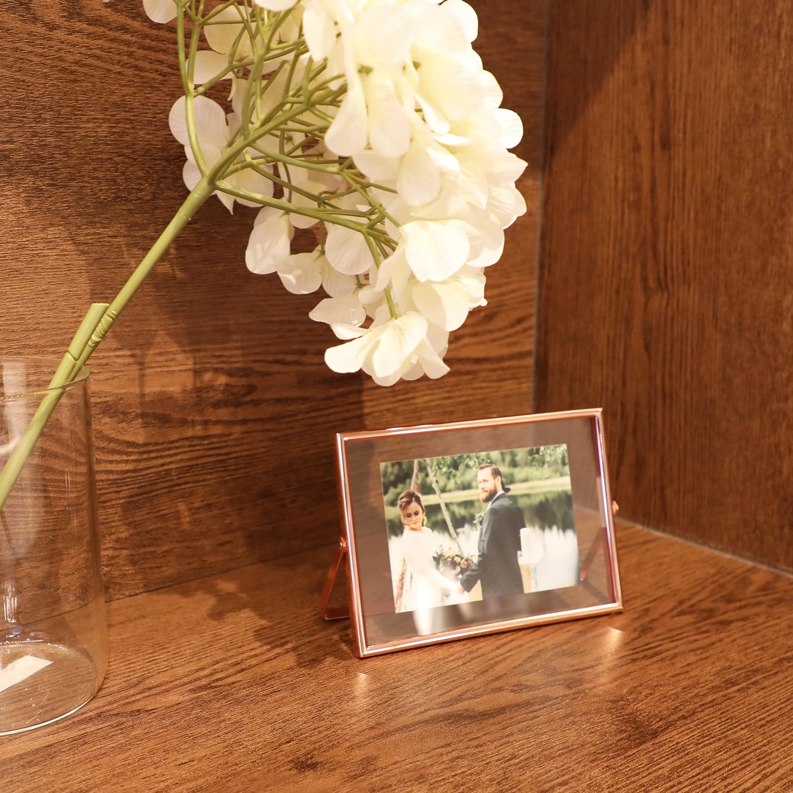 Ahago Rose Gold Floating Frame (5X7   , Horizontal), For Picture Sizes 4X6, 3X5, 2X3, Tabletop Shelf Photo Frame, Home Or Office