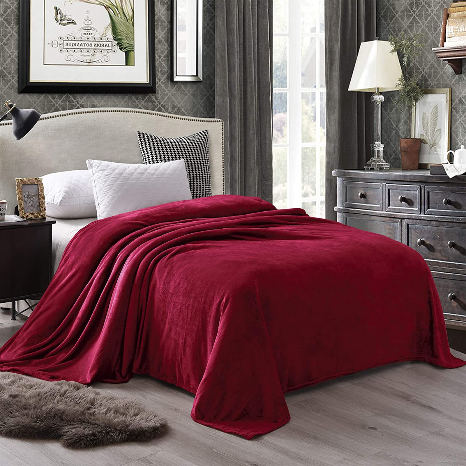 Exclusivo Mezcla Queen Size Flannel Fleece Velvet Plush Bed Blanket As Bedspread, Coverlet, Bed Cover (90X90 Inches, Deep Red) S