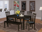 East West Furniture CAP6S-CAP-LC 6 Piece Kitchen Table & Chairs Set Contains a Rectangle Dining Table and 4 Faux Leather Dining Room Chairs with a Bench, 36x60 Inch, Cappuccino