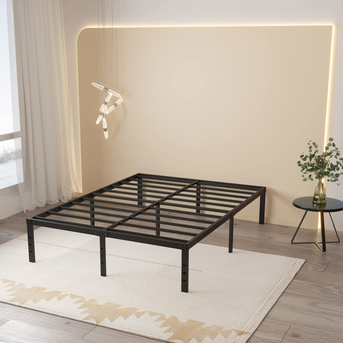 Maenizi 16 Inch Queen Bed Frame No Box Spring Needed, Heavy Duty Metal Queen Platform Bed Frame Support Up To 3000 Lbs, Easy Assembly, Noise Free, Black