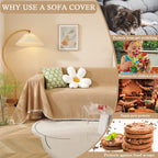 Handontime Khaki Loveseat Covers Couch Cover For Dogs Cats Solid Sofa Covers For 3 Cushion Couch Machine Washable Couch Covers For Sectional Sofa L Shape Chenille Sofa Slipcover Soft, 71' X150'
