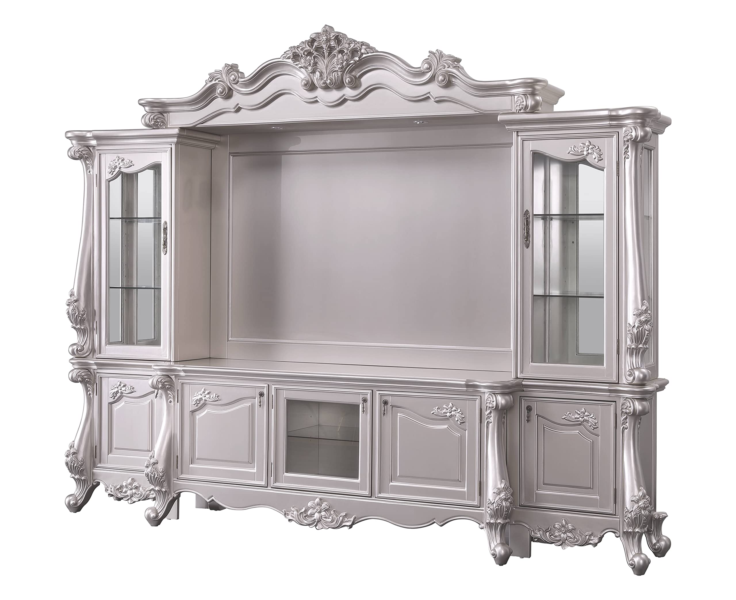 Acme Bently Wooden Entertainment Center with Glass Doors in Champagne Silver