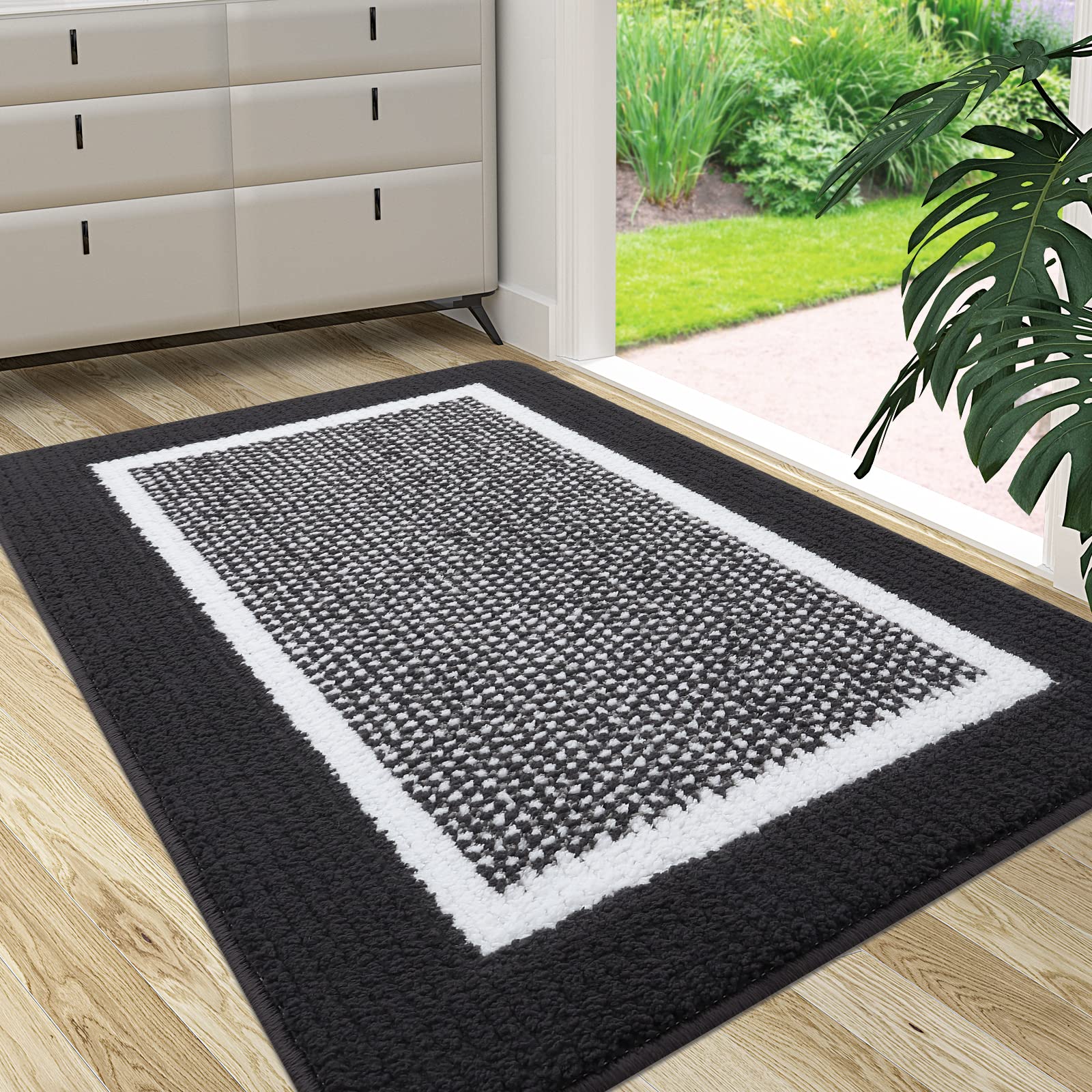 Colorxy Indoor Door Mat, Non-Slip Absorbent Resist Dirt Entrance Mat, Sturdy Low-Profile Inside Floor Carpet Mats, Washable Front Entry Doormats For Entryway, 59''X20'', Dark Grey