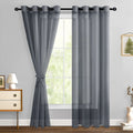 Hiasan Dark Grey Sheer Curtains 84 Inches Long With Tiebacks, Light Filtering Airy Voile Textured Drapes Lightweight Window Curtains For Bedroom, Living Room, Patio Door, W52 X L84, 2 Panels
