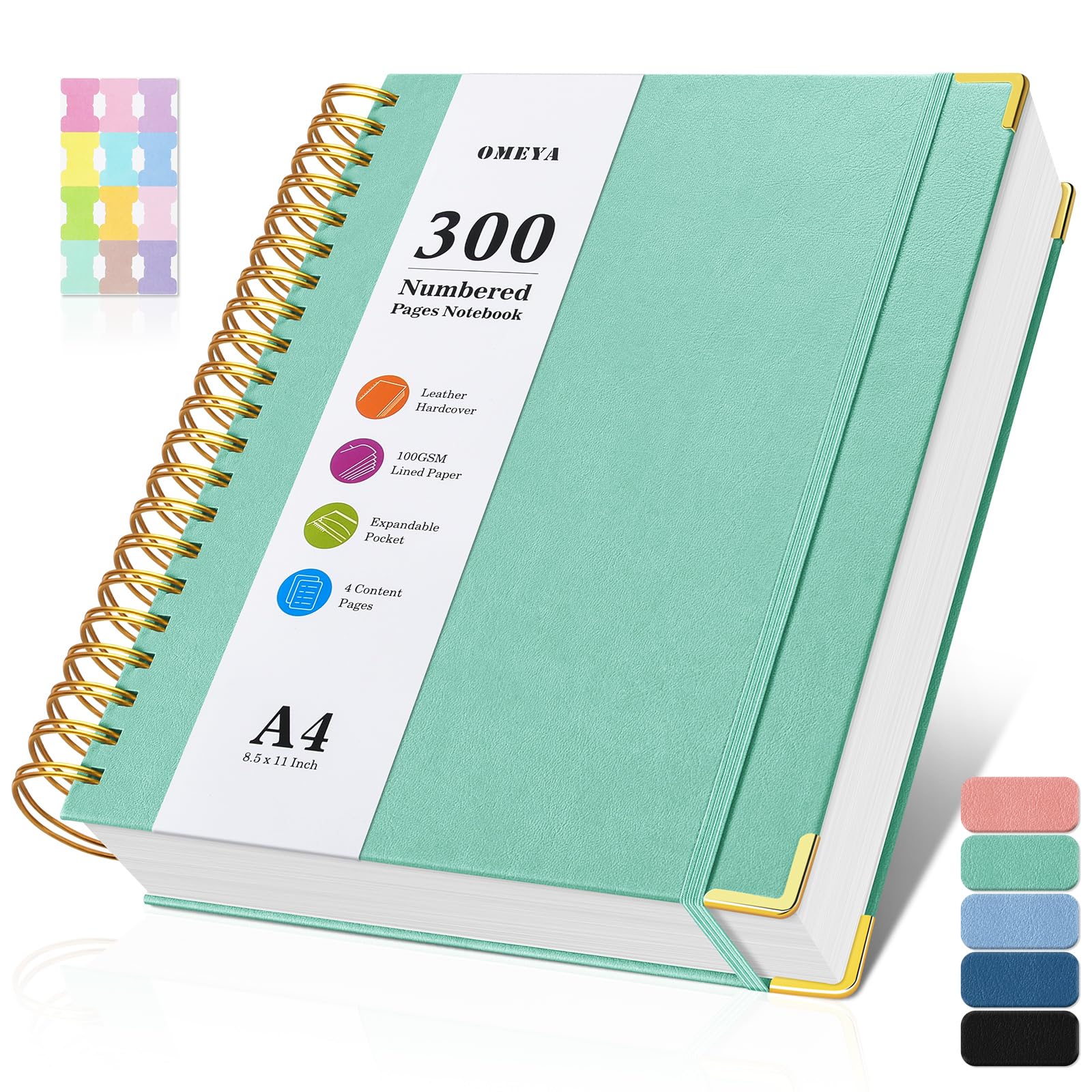 Spiral Notebook 8.5 ' X 11 ', 300 Numbered Pages Notebooks College Ruled With Contens, 100Gsm Thick Journal For Women Men, Har
