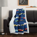 Lush Decor Cars Throw | Fuzzy Reversible Sherpa Blanket With Racing Print Design For Kids-60    X 50, Navy