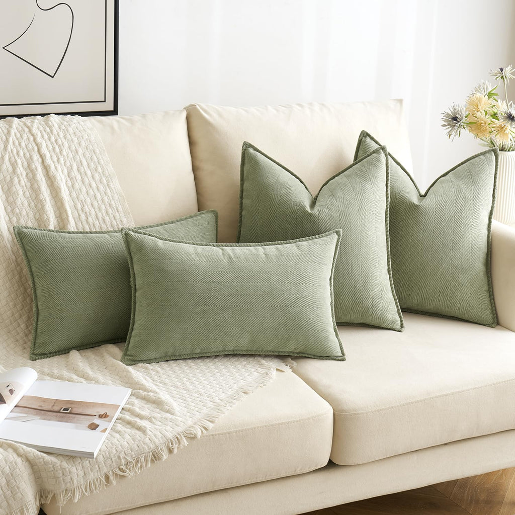 Miulee Pack Of 2 Sage Green Decorative Pillow Covers 22X22 Inch Soft Chenille Luxurious Couch Throw Pillows Farmhouse Cushion Covers Euro Shams With Elegant Design For Sofa Bed Living Room Home Decor