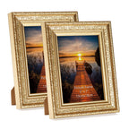 Edenseelake 5x7 Picture Frames Set of 2, Vintage Gold Photo Frame 5 by 7 for Tabletop or Wall Display