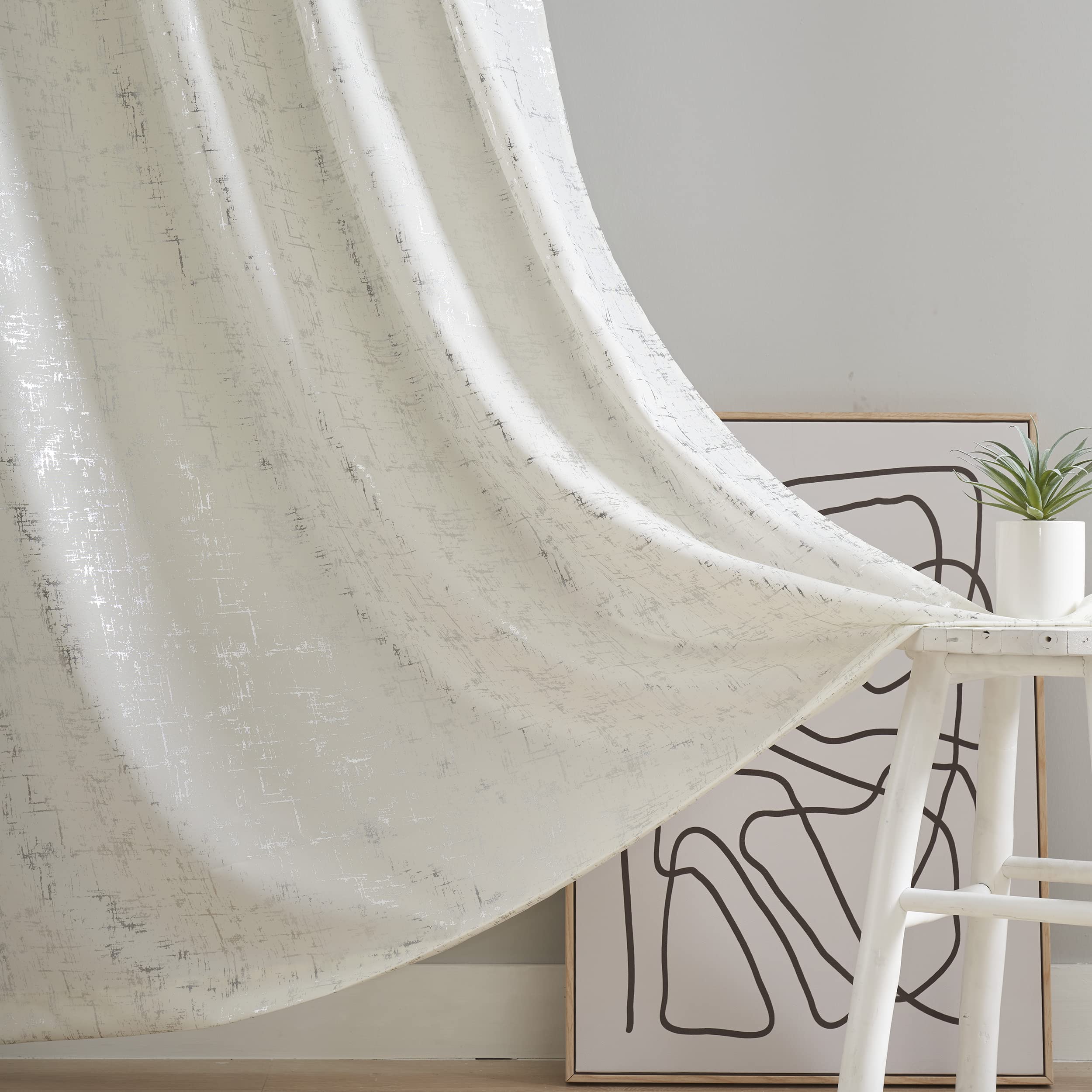 Taisier Home Silver Foil Print Linen Textured Curtains Geometric Dots Pattern Design Curtains for Bedroom Thermal Insulated Wind