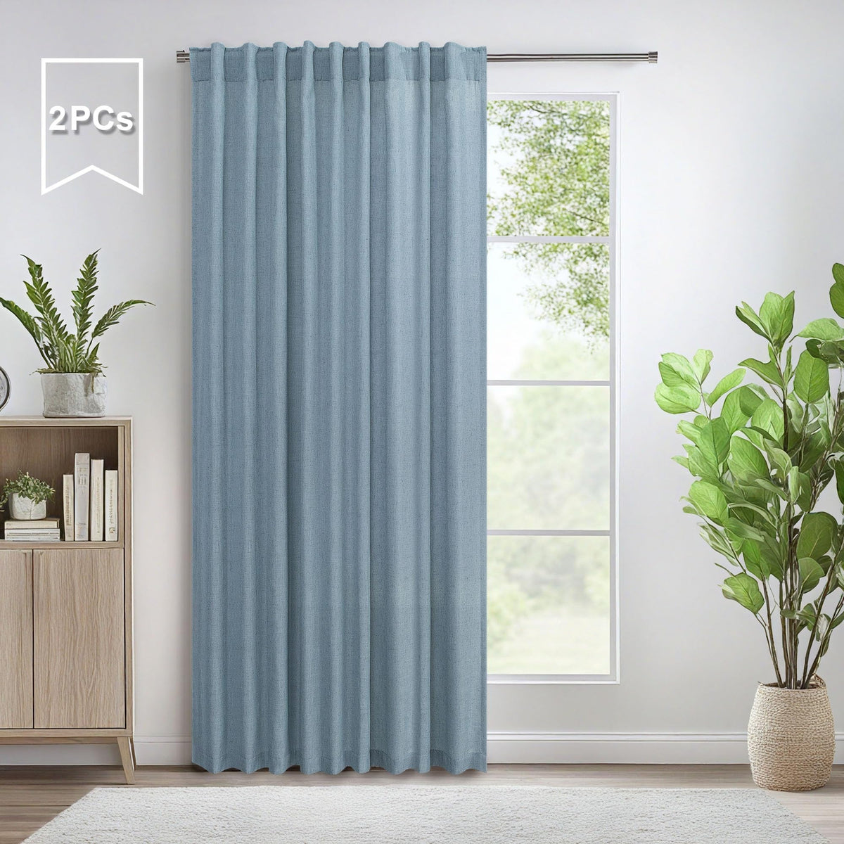 60 Inch Wide Blue Linen Curtains For Bedroom Light Reducing Sheer Large Window Curtain Panel Set Of 2 Total Width 120 X 96 Inch