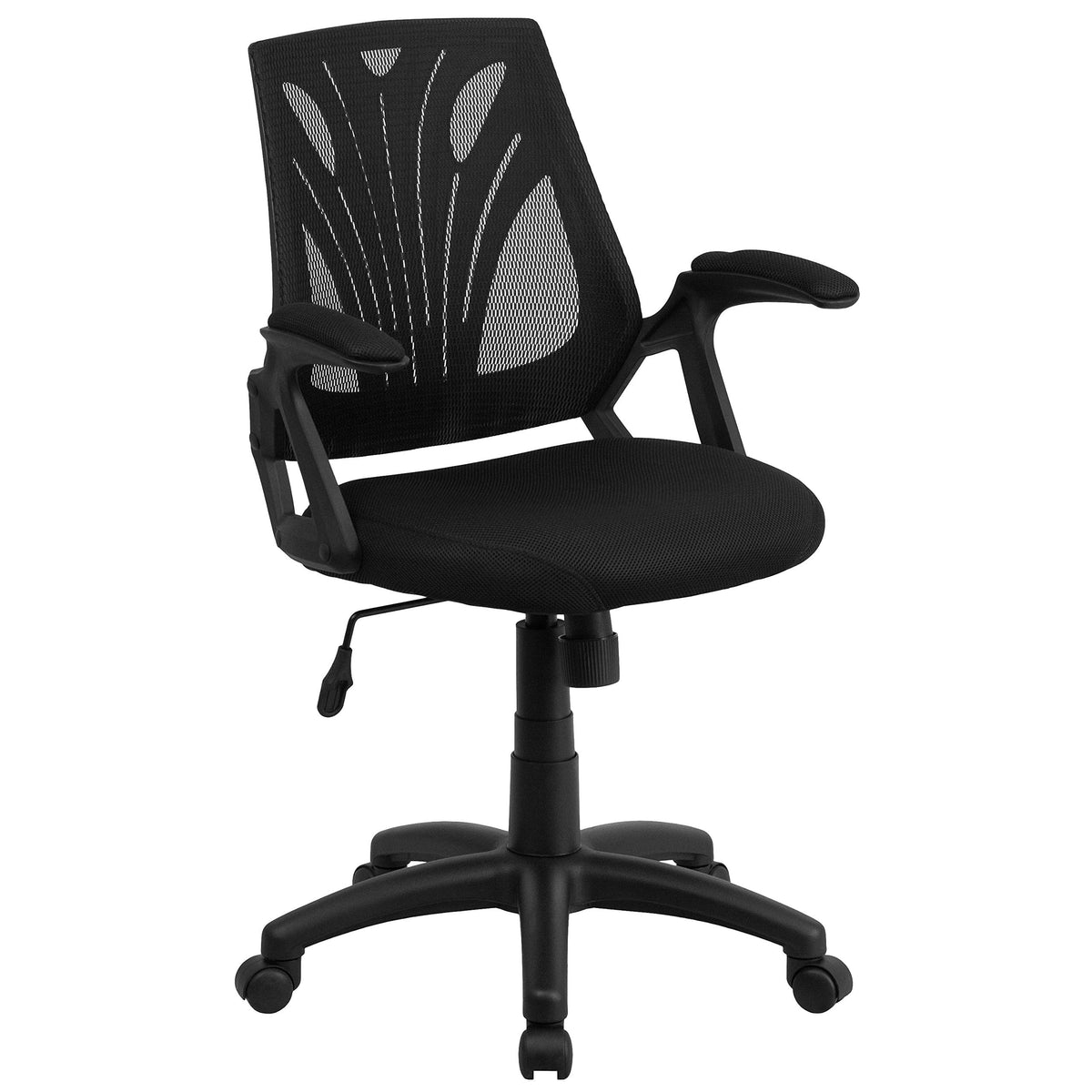 Flash Furniture Sam Mid-Back Designer Black Mesh Swivel Task Office Chair with Open Arms