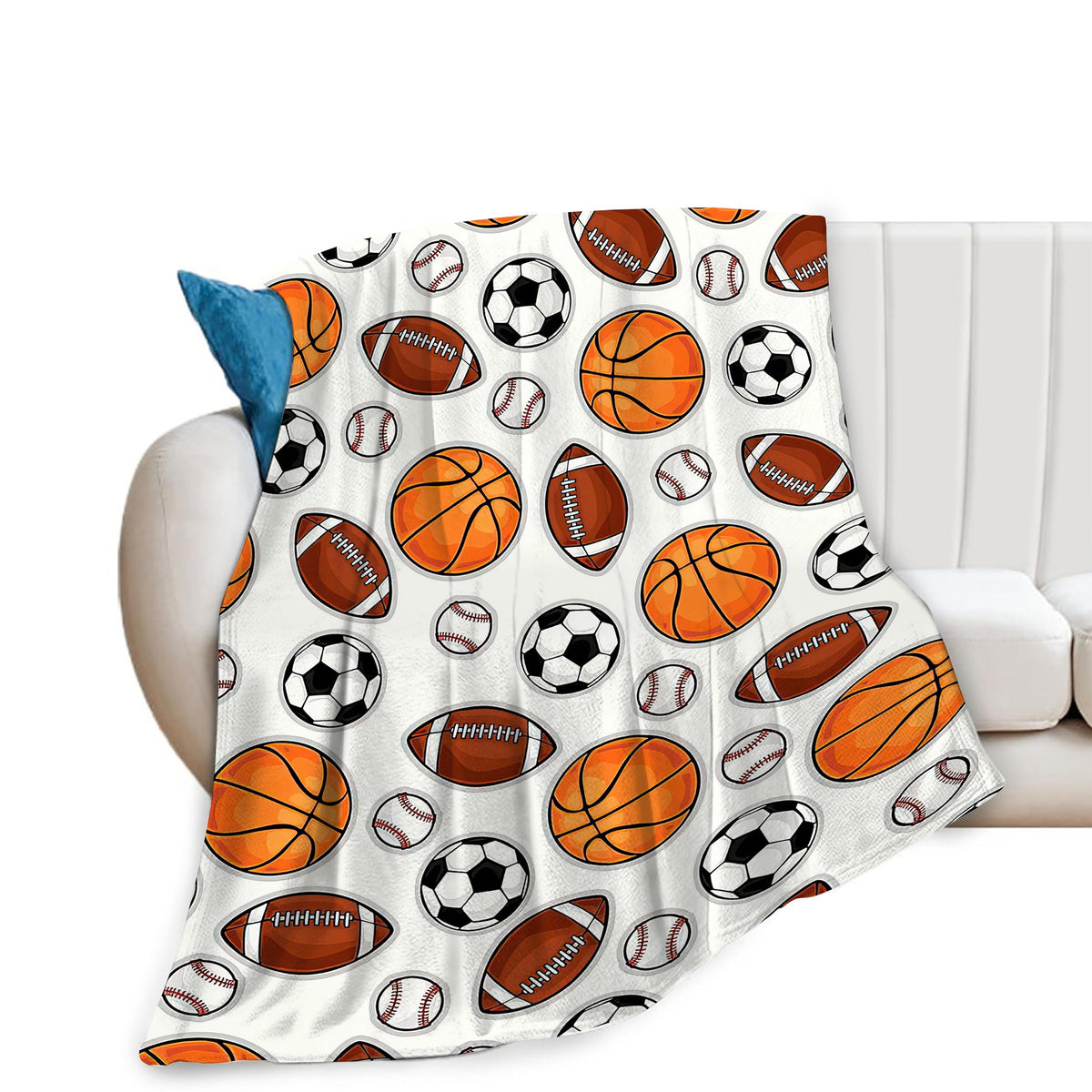 Fuzawet Sports Decor Ball Blanket Basketball Baseball Football Soccer Throw Blanket Warm Cozy Fleece Sports Gifts Blanket For Bo