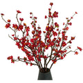 ARTIFIPLANT Plum Blossom Flowers Artificial,6Pcs Red Cherry Blossom Flowers,Faux Cherry Blossom Flower Branches for Home and Off