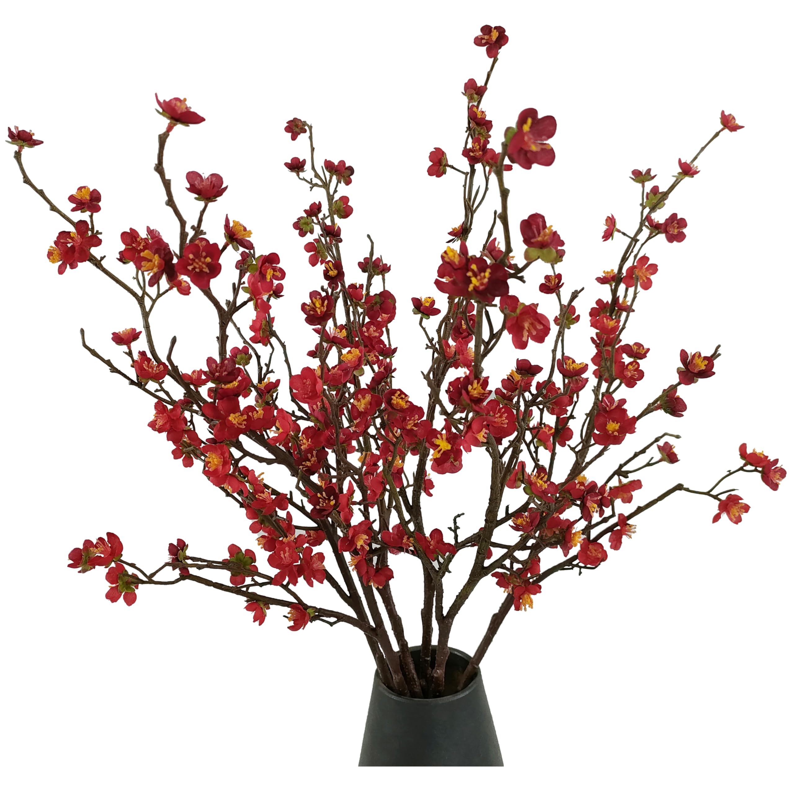 ARTIFIPLANT Plum Blossom Flowers Artificial,6Pcs Red Cherry Blossom Flowers,Faux Cherry Blossom Flower Branches for Home and Off