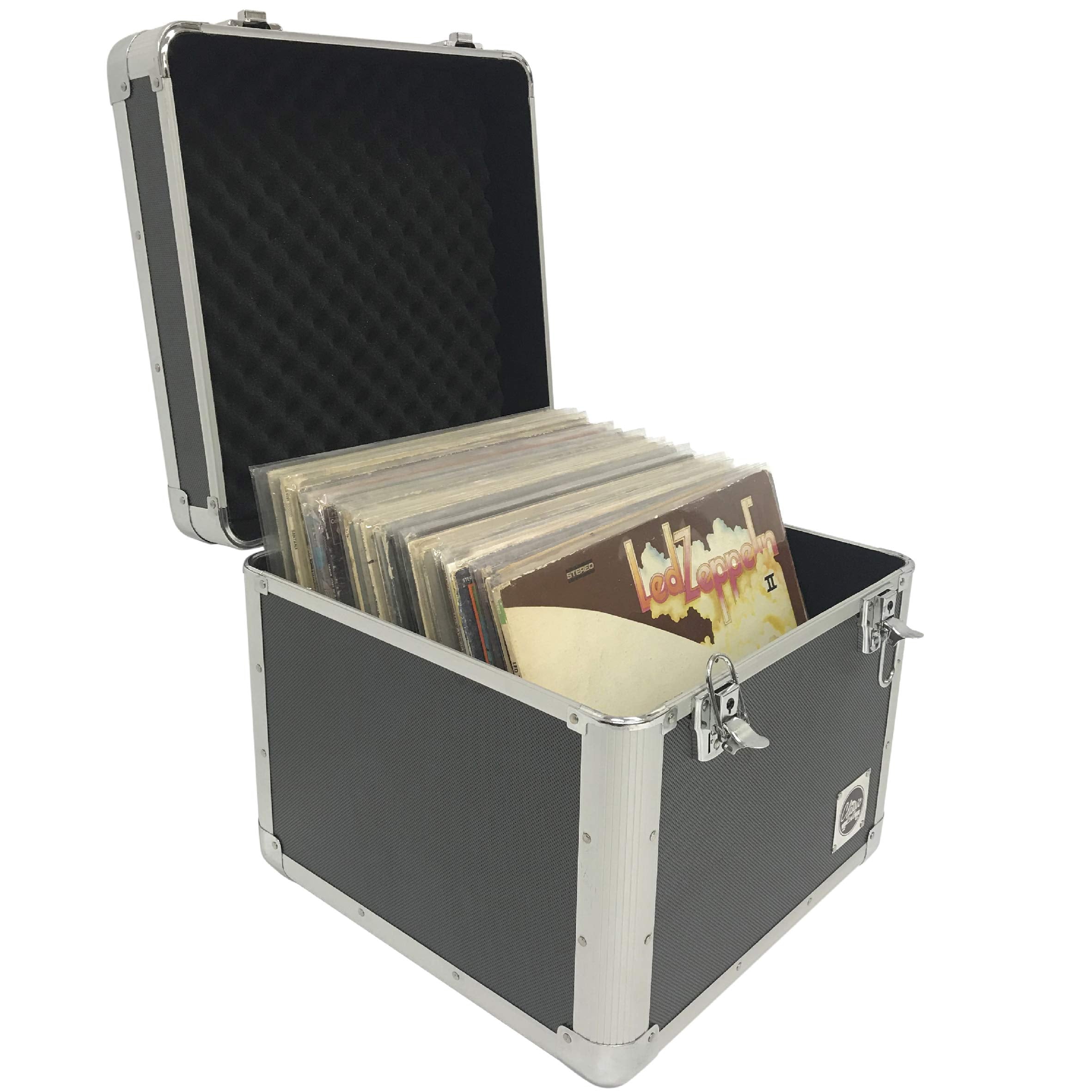 Easygo Products Classic Acts Vinyl Record Album Storage Case - Aluminum Lp Record Player Crates For Records (Holds 75 Records)