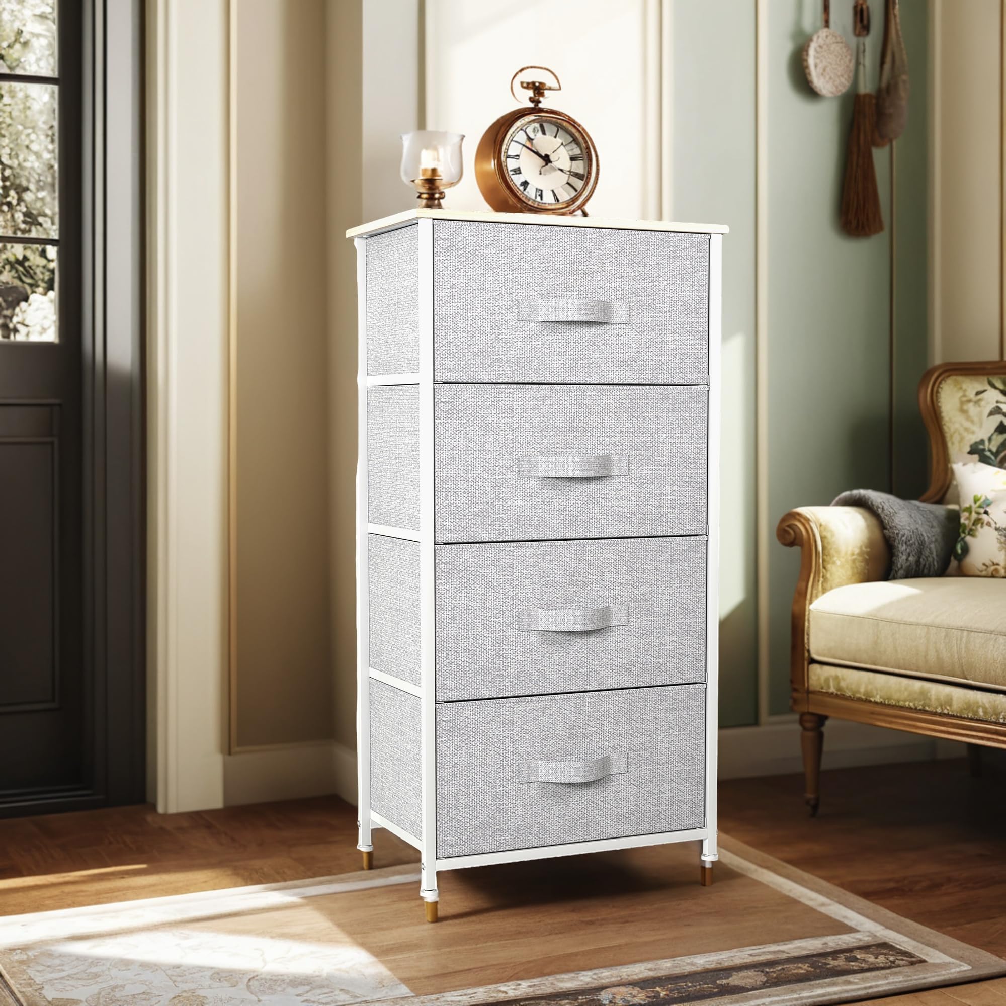 Yitahome 4-Drawer Fabric Dresser, Dresser For Bedroom, Living Room, Hallway, Closet(White)