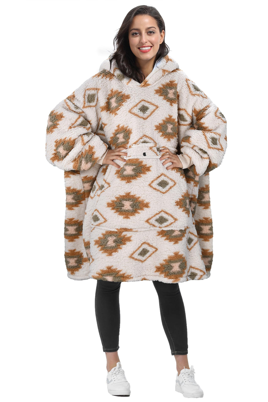 Tirrinia Navajo Oversized Hoodie Blanket Sweatshirt Comfortable Sherpa Giant Wearable Blankets Gift For Adults Men Women Teenage