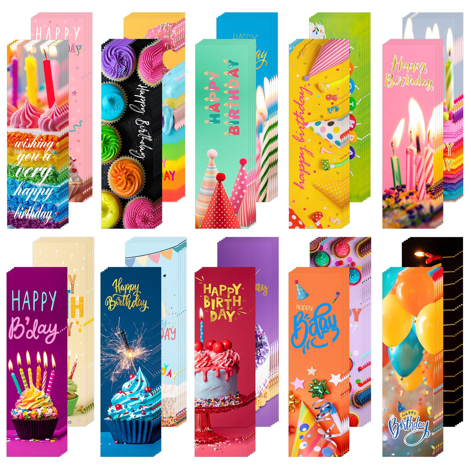 Skyygemm 100 Pcs Happy Birthday Bookmarks Bulk Happy Birthday Classroom Gifts for Kids Students Teacher Reward Back to School Bi