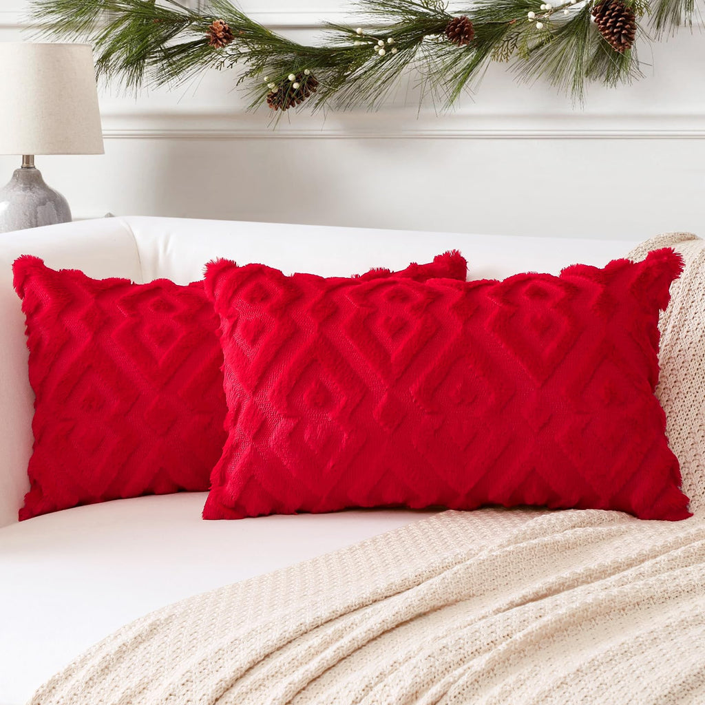 Artscope Pack of 2 Soft Plush Short Wool Velvet Decorative Throw Pillow Covers Luxury Style Cushion Covers Christmas Pillow Shel