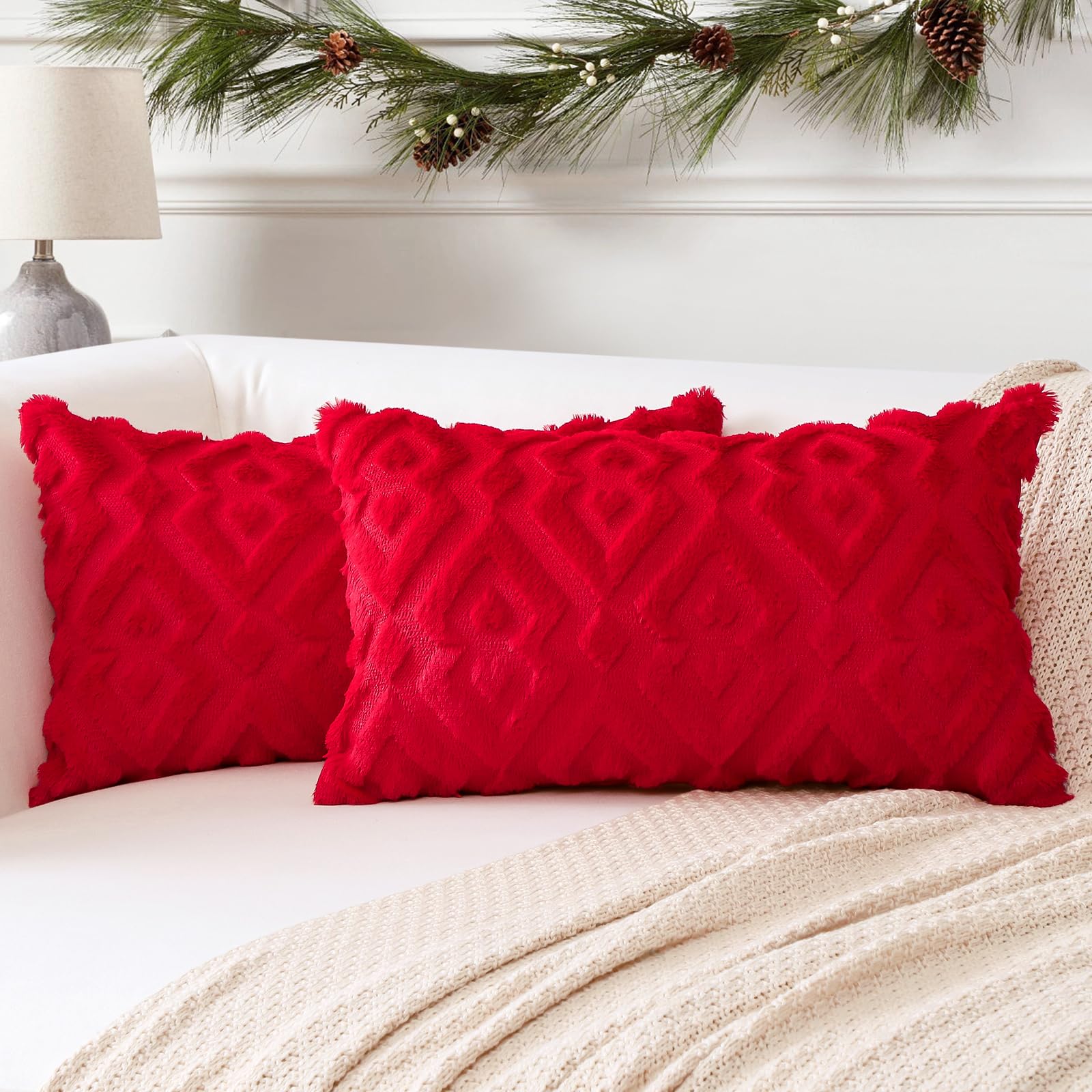 Artscope Pack of 2 Soft Plush Short Wool Velvet Decorative Throw Pillow Covers Luxury Style Cushion Covers Christmas Pillow Shel