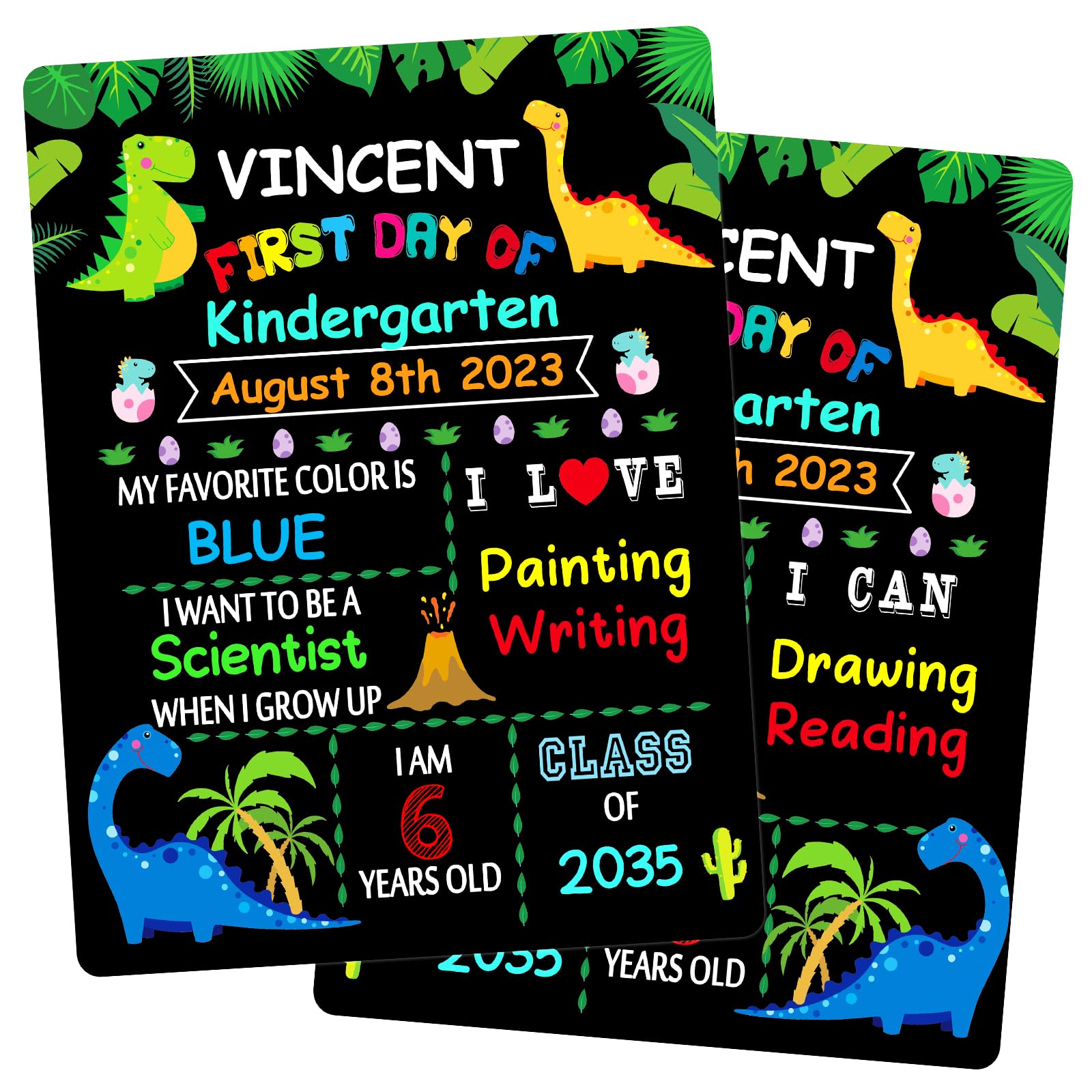 Waahome First Day Of School Chalkboard Sign - 9'X12' Dinosaur Theme Double Sided First And Last Day Of School Board Back To Sc
