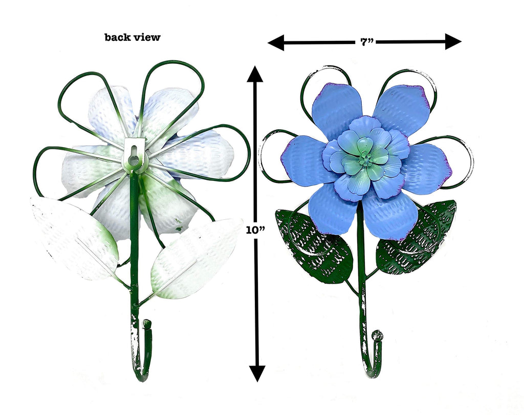 D.I. Inc S/2 Flower Hooks Metal Door Wall Entry Bathroom Shower Room Decor 10'' X 7'' (Blue)