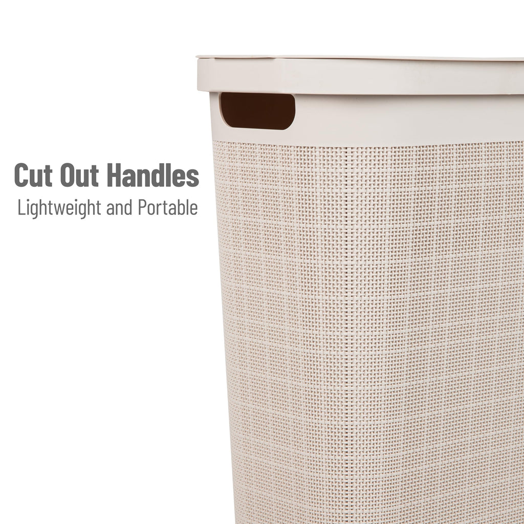 Mind Reader 40L Slim Laundry Hamper, Clothes Basket, Lid, Linen Design, Plastic, 18.5   L X 10.75   W X 23.5   H, Ivory