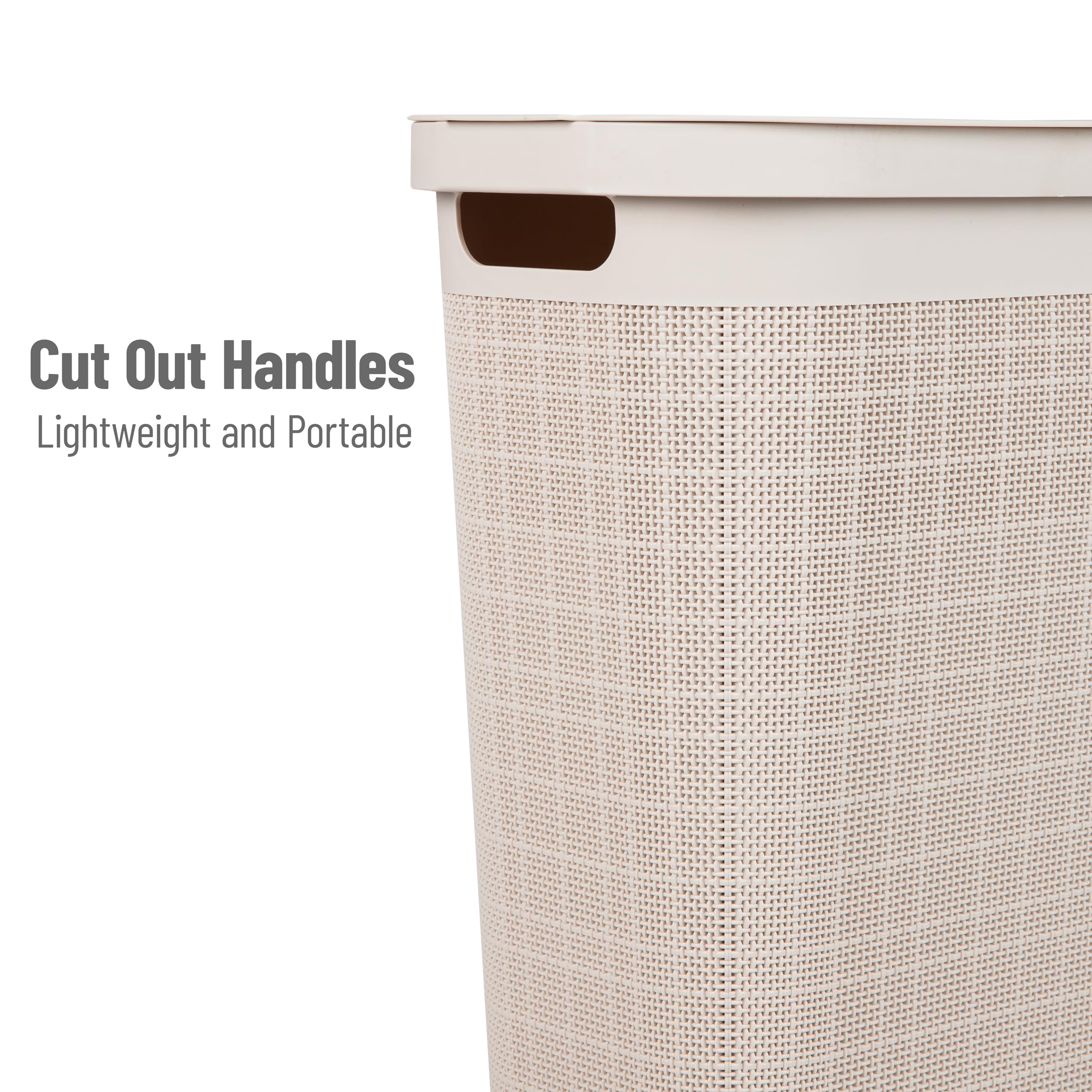 Mind Reader 40L Slim Laundry Hamper, Clothes Basket, Lid, Linen Design, Plastic, 18.5   L X 10.75   W X 23.5   H, Ivory