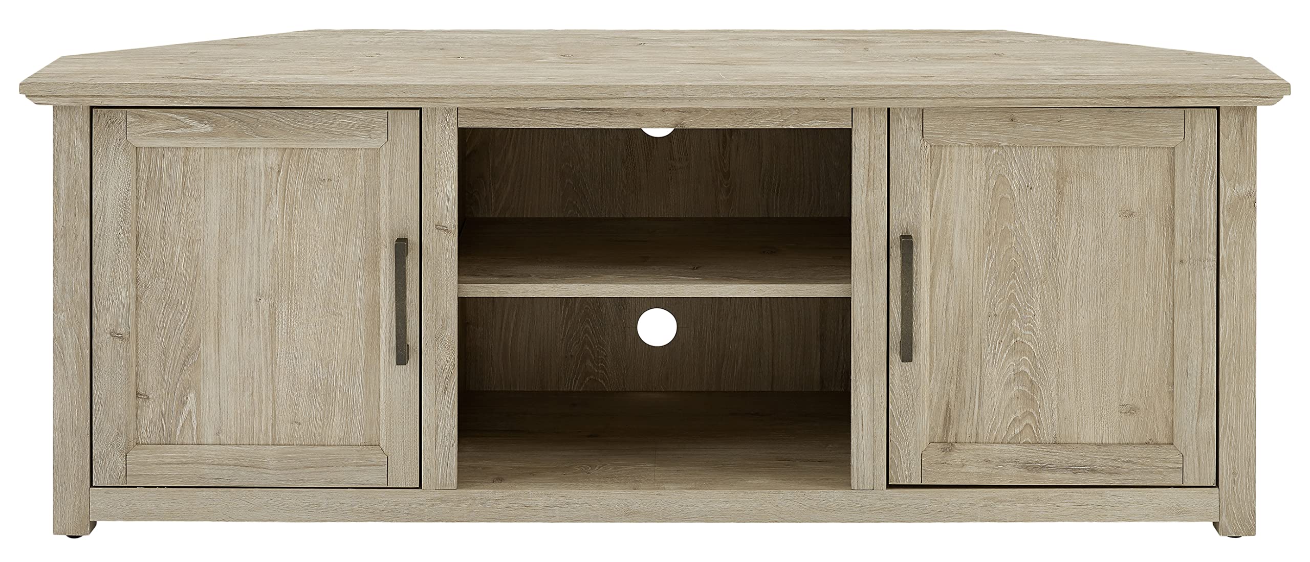 Crosley Furniture Camden Corner TV Stand for 65+ inch TVs, Entertainment Center with Storage Shelves, Frosted Oak