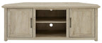 Crosley Furniture Camden Corner TV Stand for 65+ inch TVs, Entertainment Center with Storage Shelves, Frosted Oak