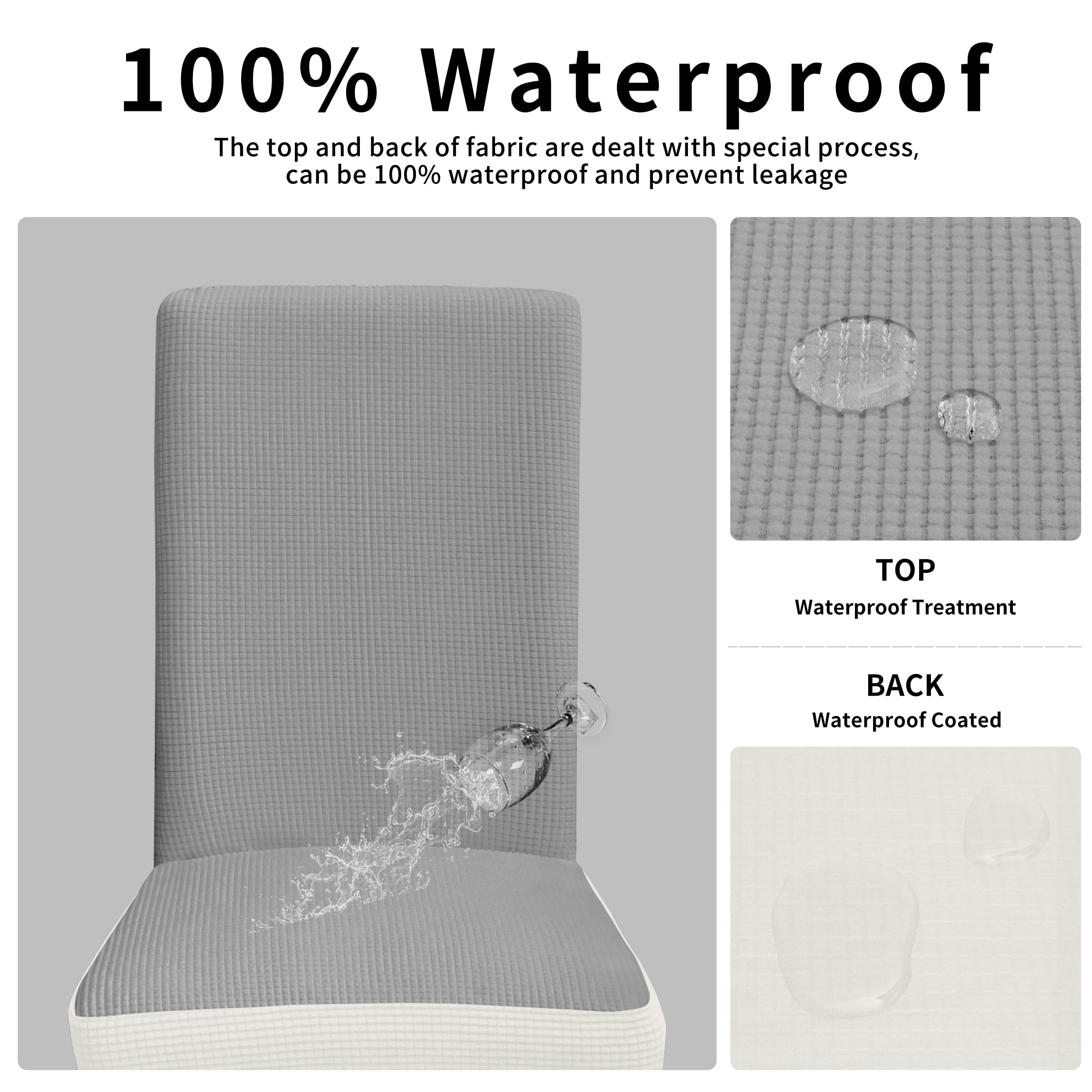 Easy-Going 100% Waterproof Dining Room Chair Cover Set Of 4, Stretch Jacquard Parson Chair Slipcover Removable Washable Chair Protector For Home, Restaurant, Banquet (Xlarge, Light Gray/Cream)