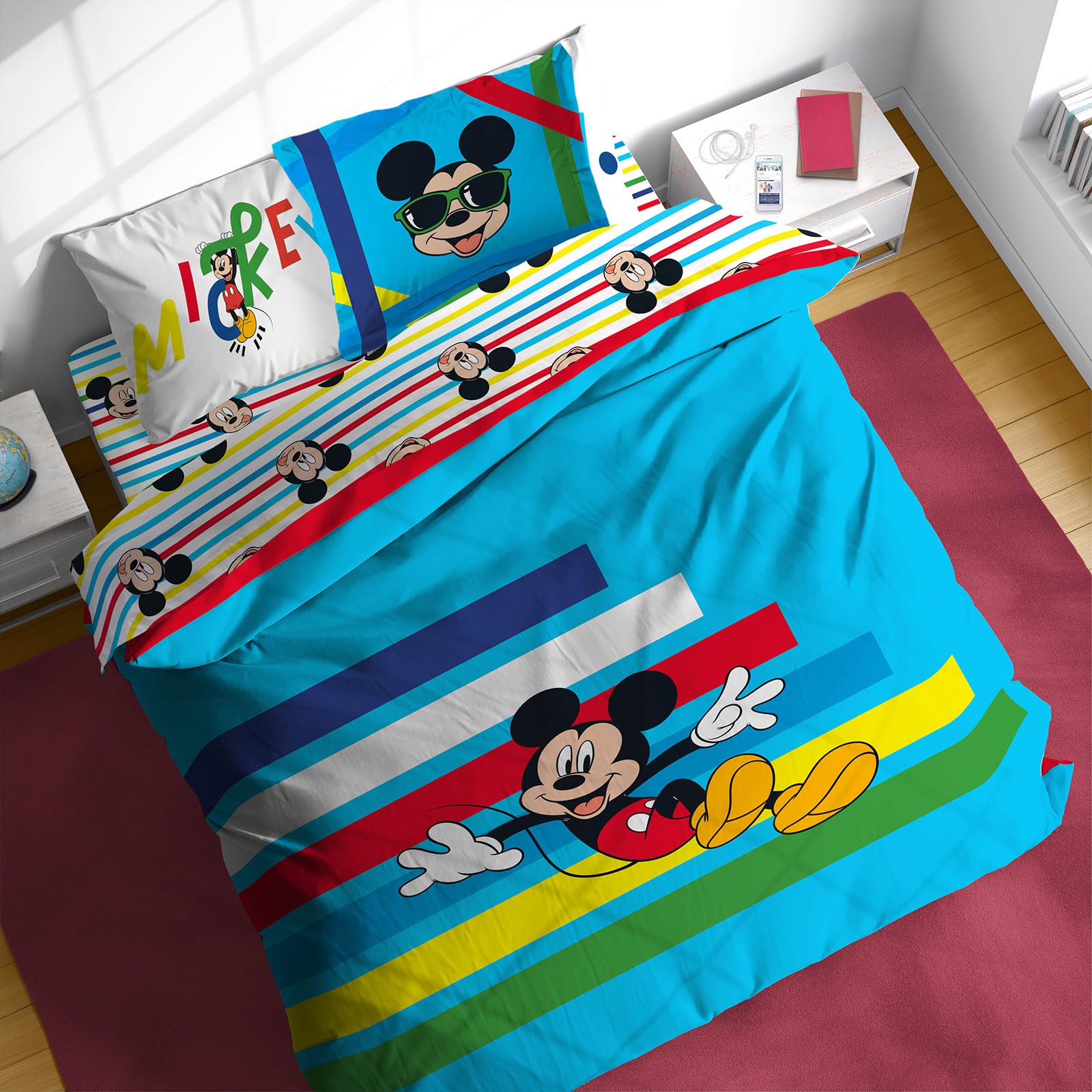 Sunny Side Up Disney Mickey Mouse Full Comforter Set - 7 Piece Kids Bedding Includes Comforter, Sheets & Pillow Cover - Super So